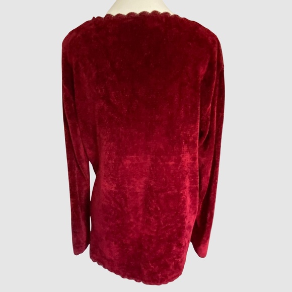 Radzoli Deep Red Chenille Dainty Crochet Flower Detail Cozy Holiday Sweater-Sz-L - Picture 4 of 16